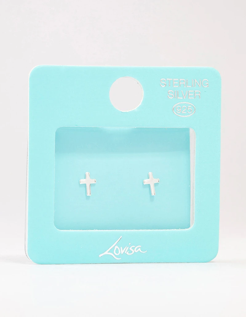 Sterling Silver Clean Cross Stud Earrings