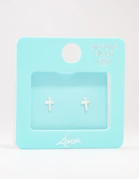 Sterling Silver Clean Cross Stud Earrings