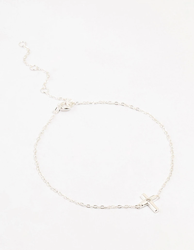 Sterling Silver Clean Cross Bracelet