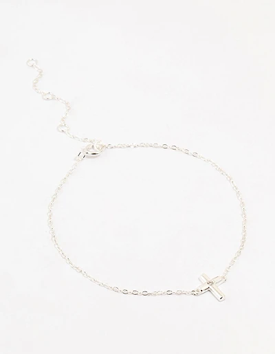 Sterling Silver Clean Cross Bracelet