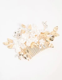 Gold Mixed Flower & Leaf Hair Comb