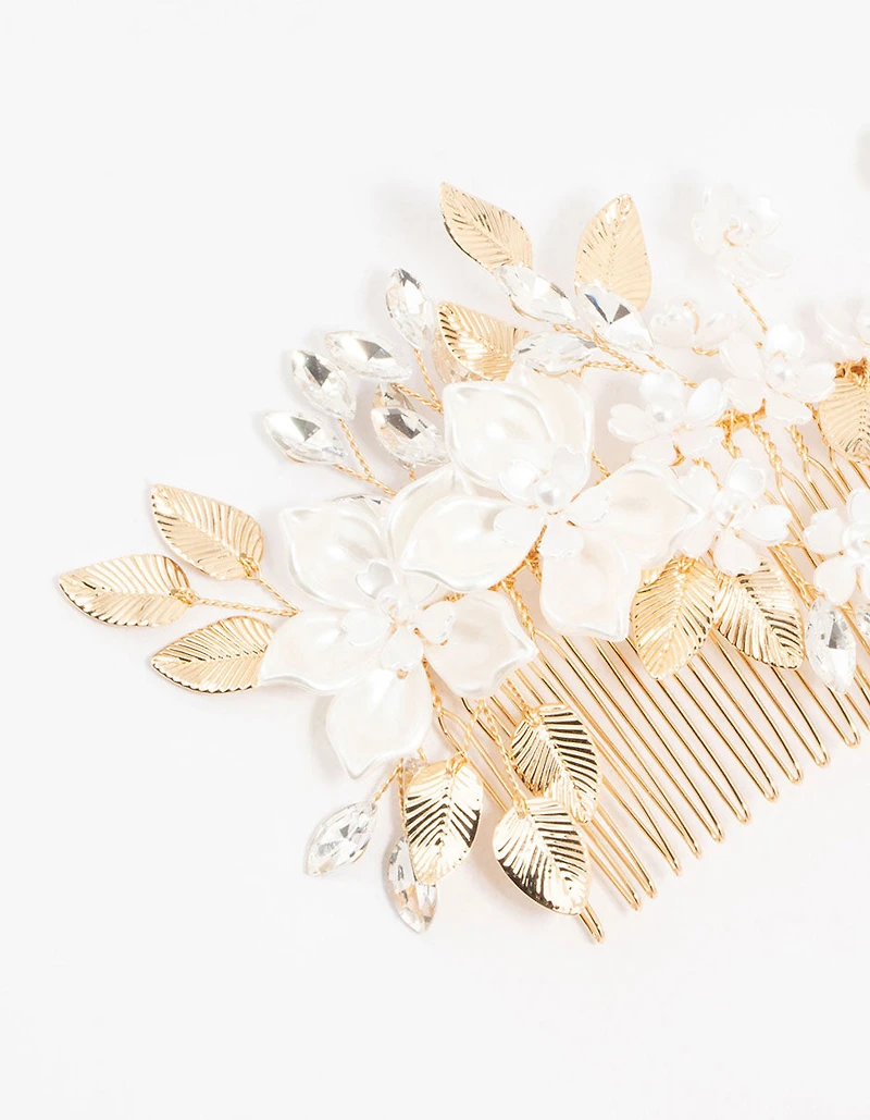 Gold Mixed Flower & Leaf Hair Comb