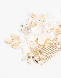 Gold Mixed Flower & Leaf Hair Comb