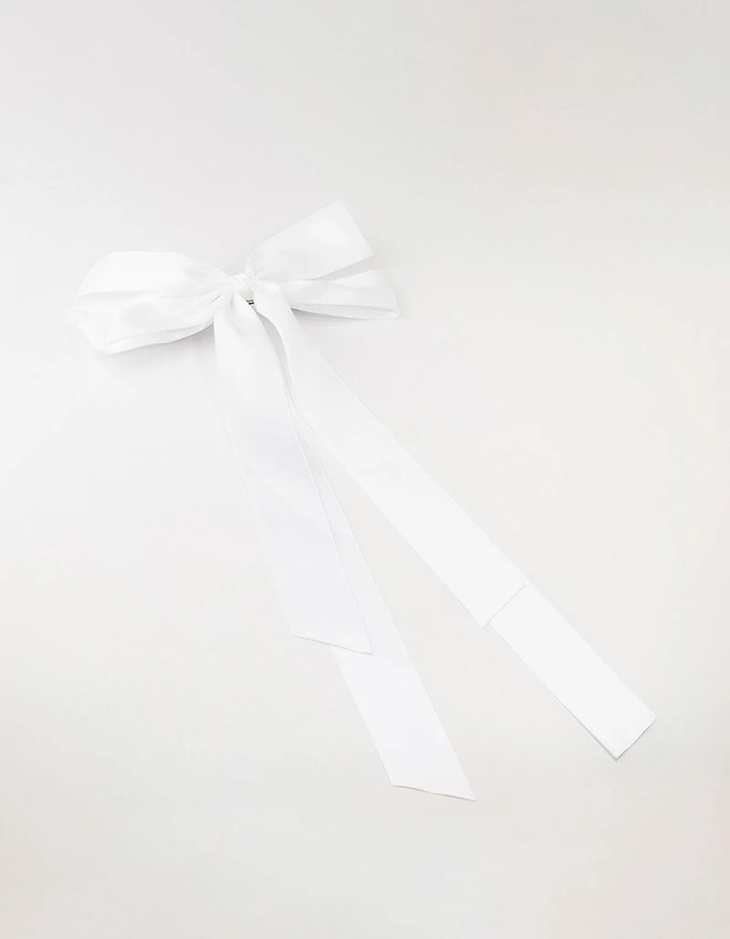 White Fabric Oversized Ribbon Bow Clip