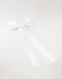 White Fabric Oversized Ribbon Bow Clip
