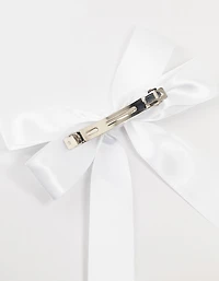 White Fabric Oversized Ribbon Bow Clip