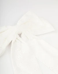 Large White Fabric Broderie Bow Clip