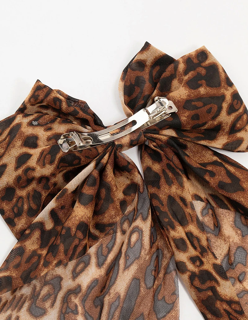 Leopard Print Fabric Drop Bow Clip