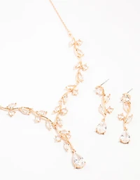 Gold Creeping Crystal Vine Necklace & Earrings Set