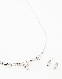 Silver Marquise Diamante Necklace & Earring Set