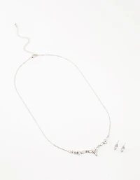 Silver Marquise Diamante Necklace & Earring Set