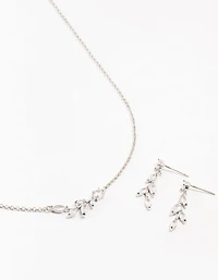 Silver Olive Branch Necklace & Earrings Set