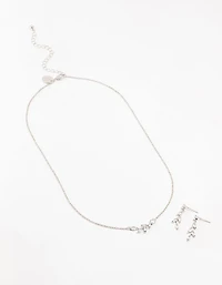 Silver Olive Branch Necklace & Earrings Set