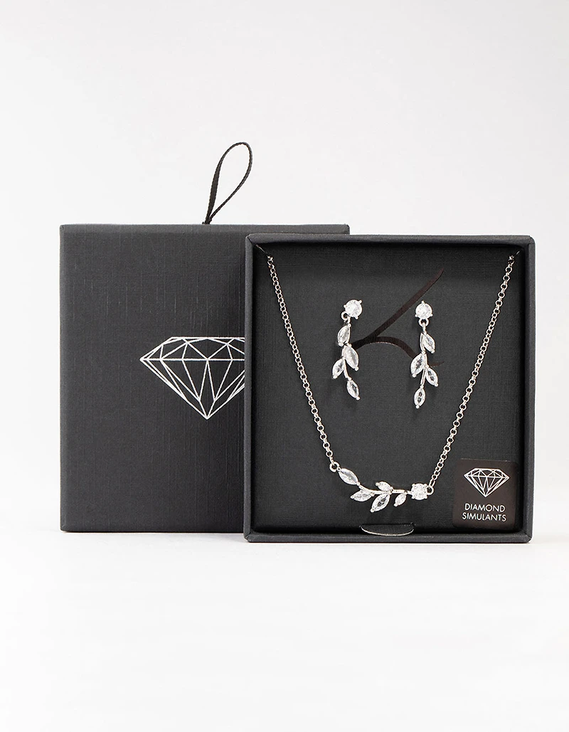 Silver Olive Branch Necklace & Earrings Set
