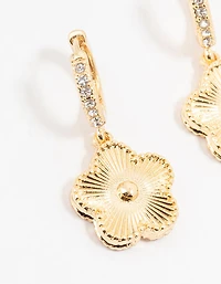 Gold Plated Diamante Clover Hoop Earrings