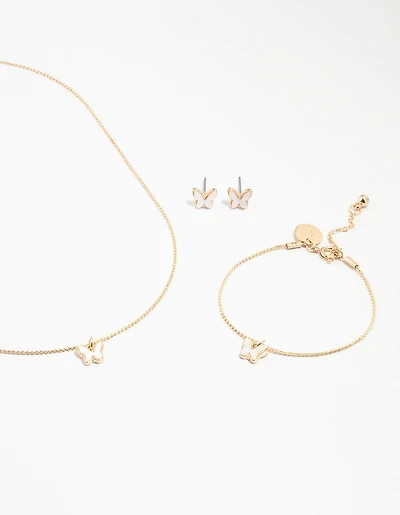 Kids Gold Butterfly Necklace & Earrings & Wrist Cuff Set