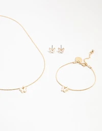 Kids Gold Butterfly Necklace & Earrings & Wrist Cuff Set