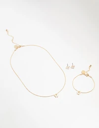 Kids Gold Butterfly Necklace & Earrings & Wrist Cuff Set