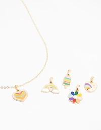 Kids Gold Rainbow Heart Charm Necklace