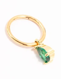 Gold Plated Surgical Steel Pear Green Diamante Drop Belly Bar
