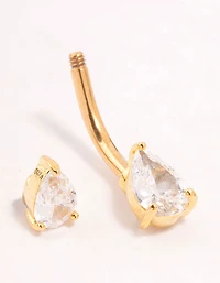 Gold Plated Titanium Double Pear Cubic Zirconia Belly Bar