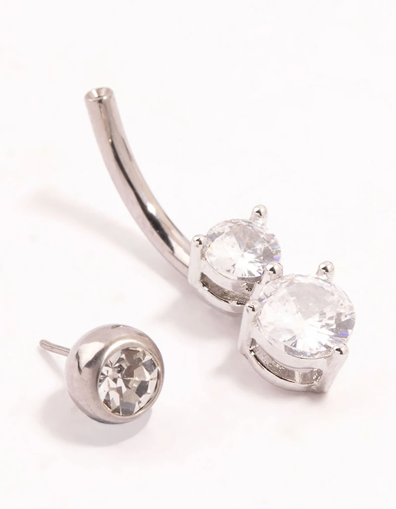 Titanium Cubic Zirconia Threadless Bellybar