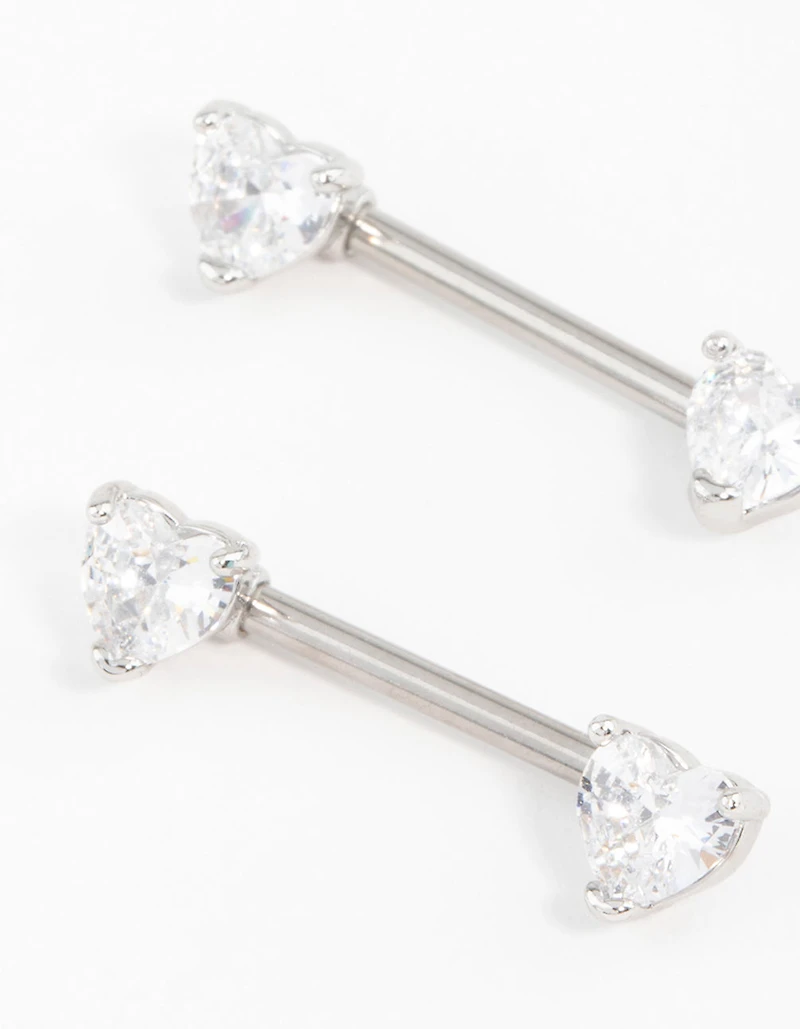 Surgical Steel Cubic Zirconia Heart Nipple Bar 2-Pack