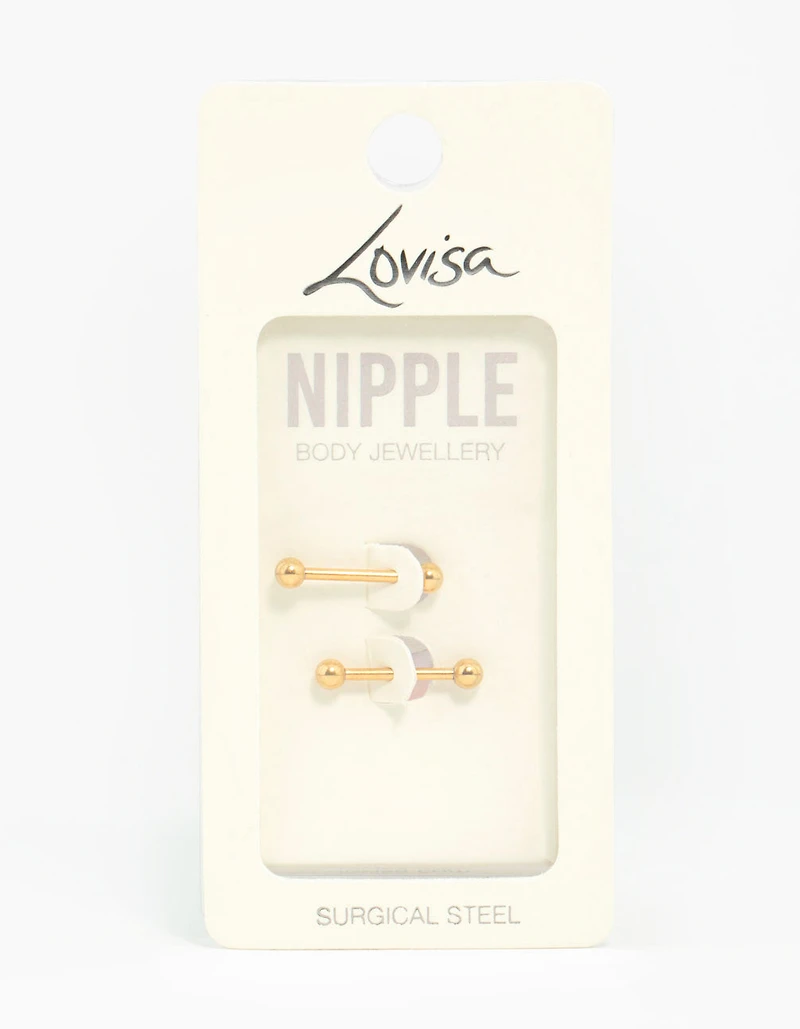 Gold Plated Surgical Steel Plain Ball Nipple Bars 2-Pack