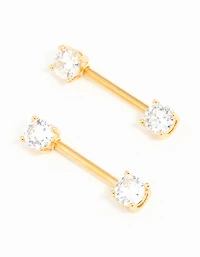Gold Plated Surgical Steel Cubic Zirconia Nipple Bars 2-Pack