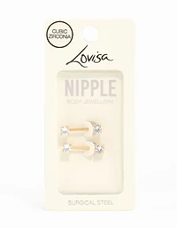 Gold Plated Surgical Steel Cubic Zirconia Nipple Bars 2-Pack