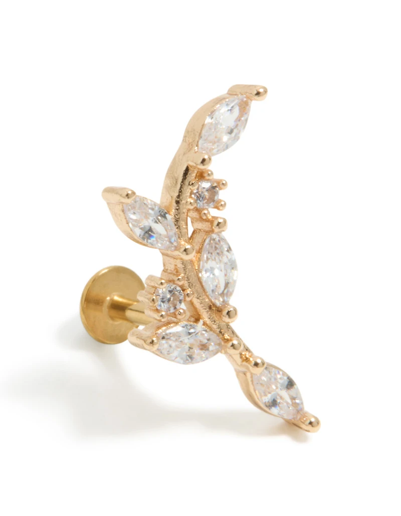 Gold Plated Surgical Steel Curved Vine Single Flat Back