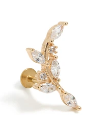 Gold Plated Surgical Steel Curved Vine Single Flat Back