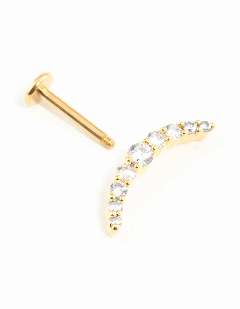 Gold Plated Surgical Steel Cubic Zirconia Crawler Single Flat Back