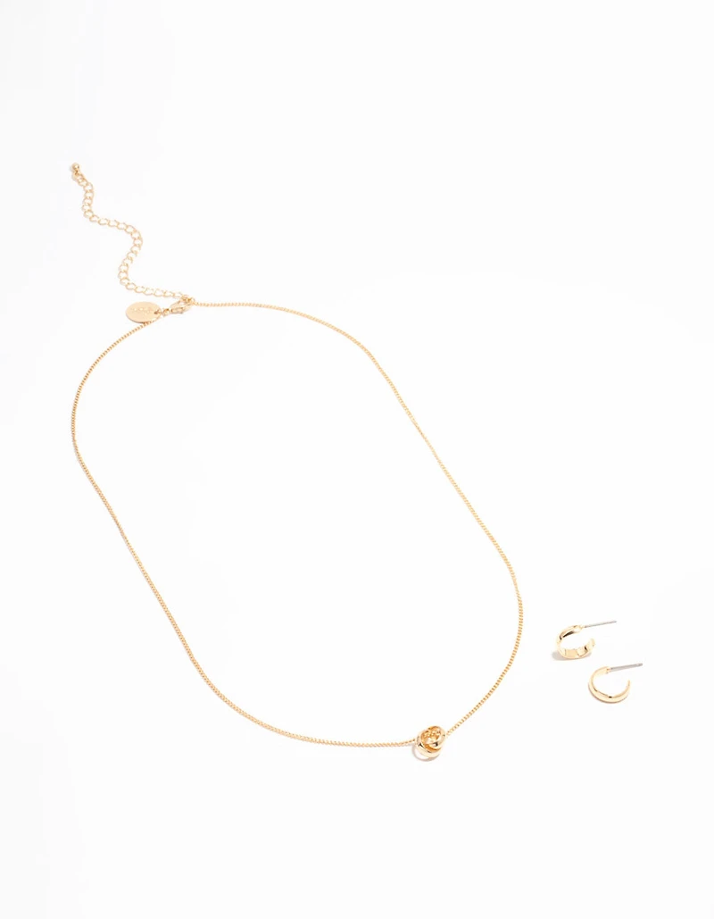 Collier pendentif mini sphère en or et ensemble de boucles d’oreilles en forme de cerceau élégantes