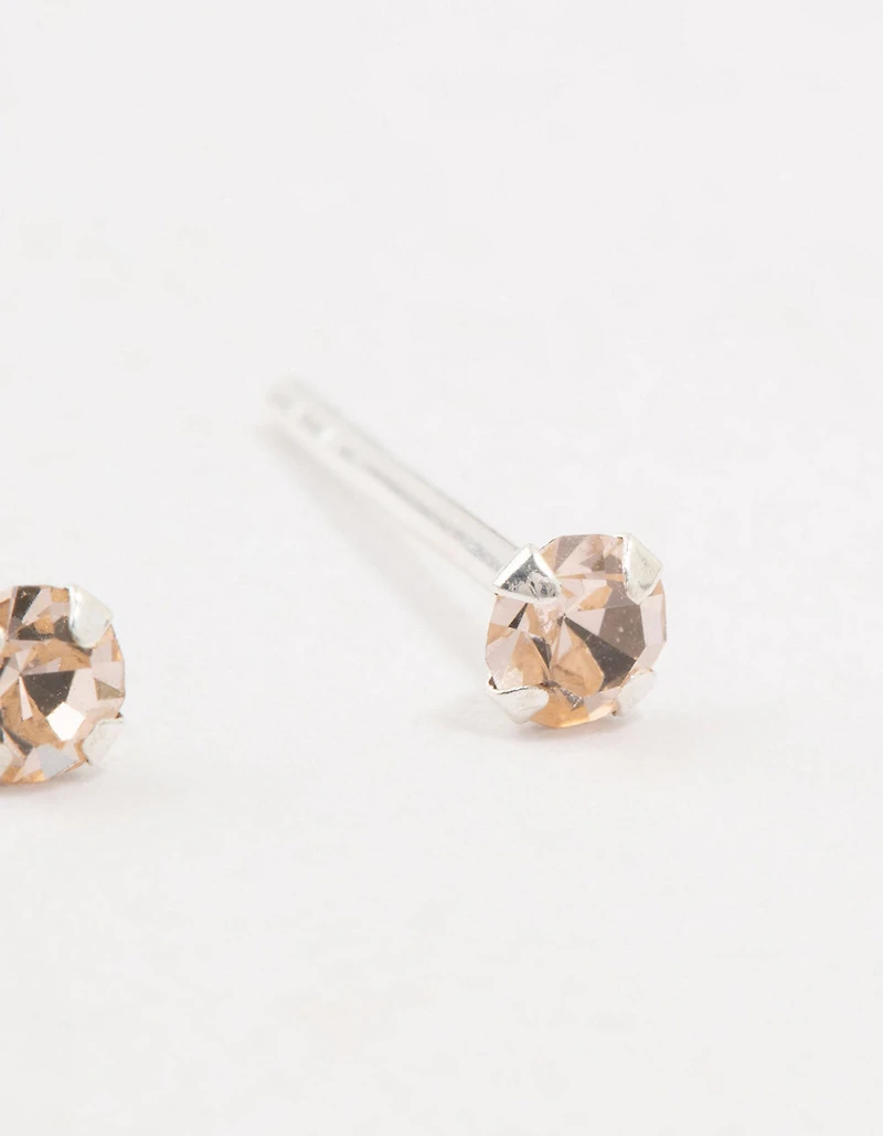 Peach Czech Bohemia Crystal Sterling Silver Stud Earrings