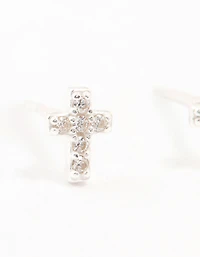 Cubic Zirconia Cross Sterling Silver Stud Earrings
