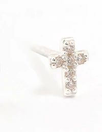 Cubic Zirconia Cross Sterling Silver Stud Earrings