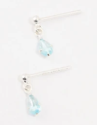 Sterling Silver Pear Shaped Blue Cubic Zirconia Drop Earrings