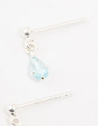 Sterling Silver Pear Shaped Blue Cubic Zirconia Drop Earrings