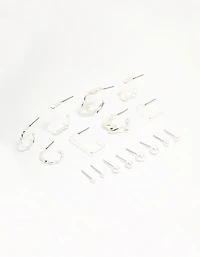 Silver Pearl & Mixed Shape Hoop Earrings 8-Pack
