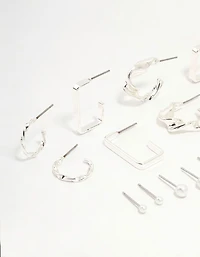 Silver Pearl & Mixed Shape Hoop Earrings 8-Pack