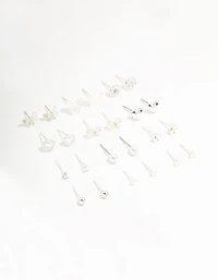 Silver Butterfly & Mixed Style Stud Earrings 12-Pack