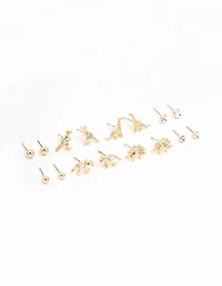 Gold Dinosaur & Diamante Stud Earrings 8-Pack