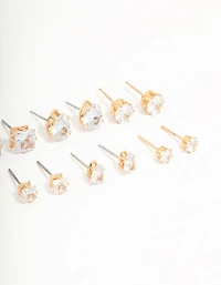 Gold Mixed Shaped Diamante Stud Earrings 8-Pack