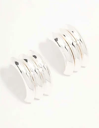 Silver Ribbed Barrel Hoop Earrings