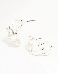 Silver Cuban Link Hoop Earrings