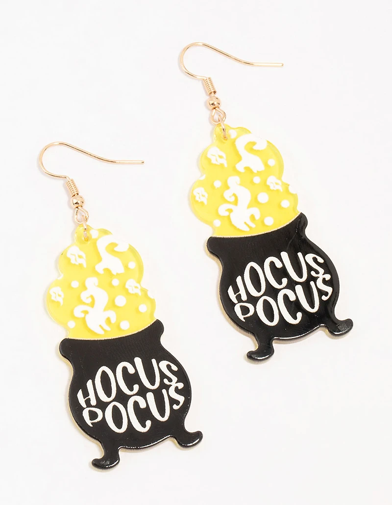 Boucles d’oreilles tombantes Hocus Pocus en acrylique noir et jaune