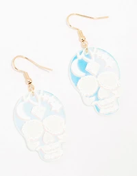 Blue Acrylic Skull Drop Earrings