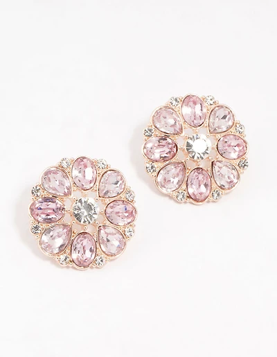 Rose Gold Flower Encrusted Stud Earrings