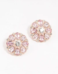 Rose Gold Flower Encrusted Stud Earrings